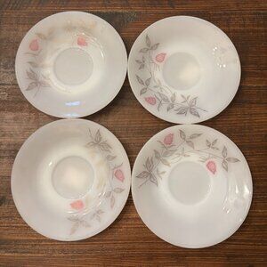 Set of 4 Vintage Federal Glass Company Clover Blossom Milk Glass Saucers